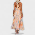 Tracy™ | Halter-Neck Watercolor Print Maxi Dress