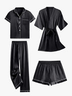 Juliette | 4-Piece Solid Satin Pajama Mid-Sleeve Robe Set